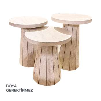 Traverten Fıçı Mantar Sehpa Takımı